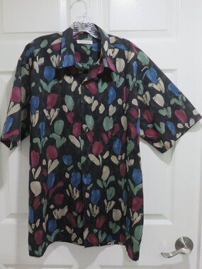 Vintage Burma Bibas Black Abstract Mens Shirt